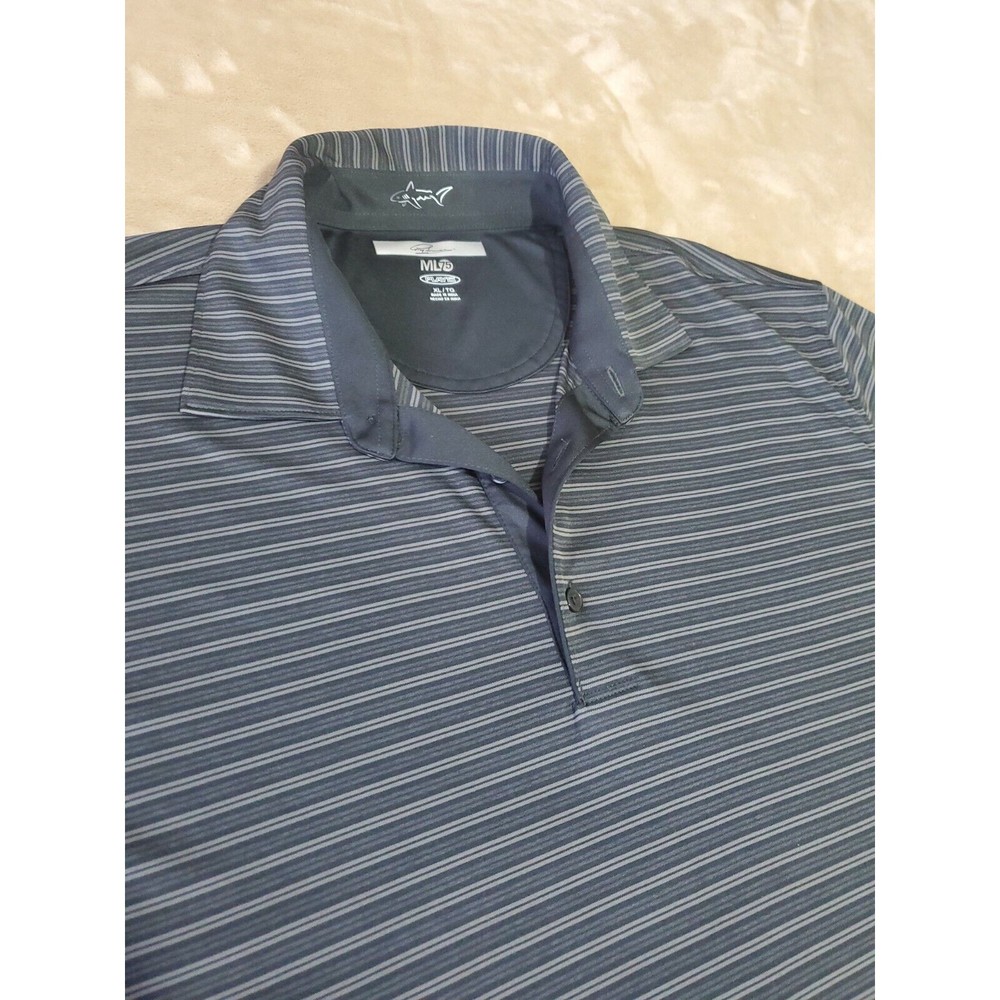 Greg Norman ML75 mens polo golf shirt XL Black Gray stripe short sleeve